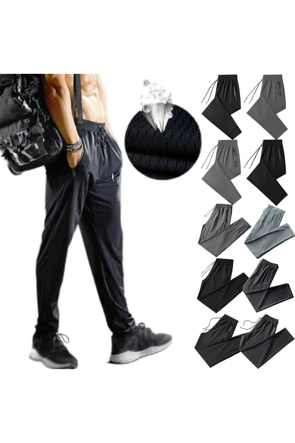 Men's Joggers Pants with Zipper Pockets Big and Tall Lightweight Track Pants Cool Dry Stretch Sweatpants for Workout Jogging Running Black 4XL