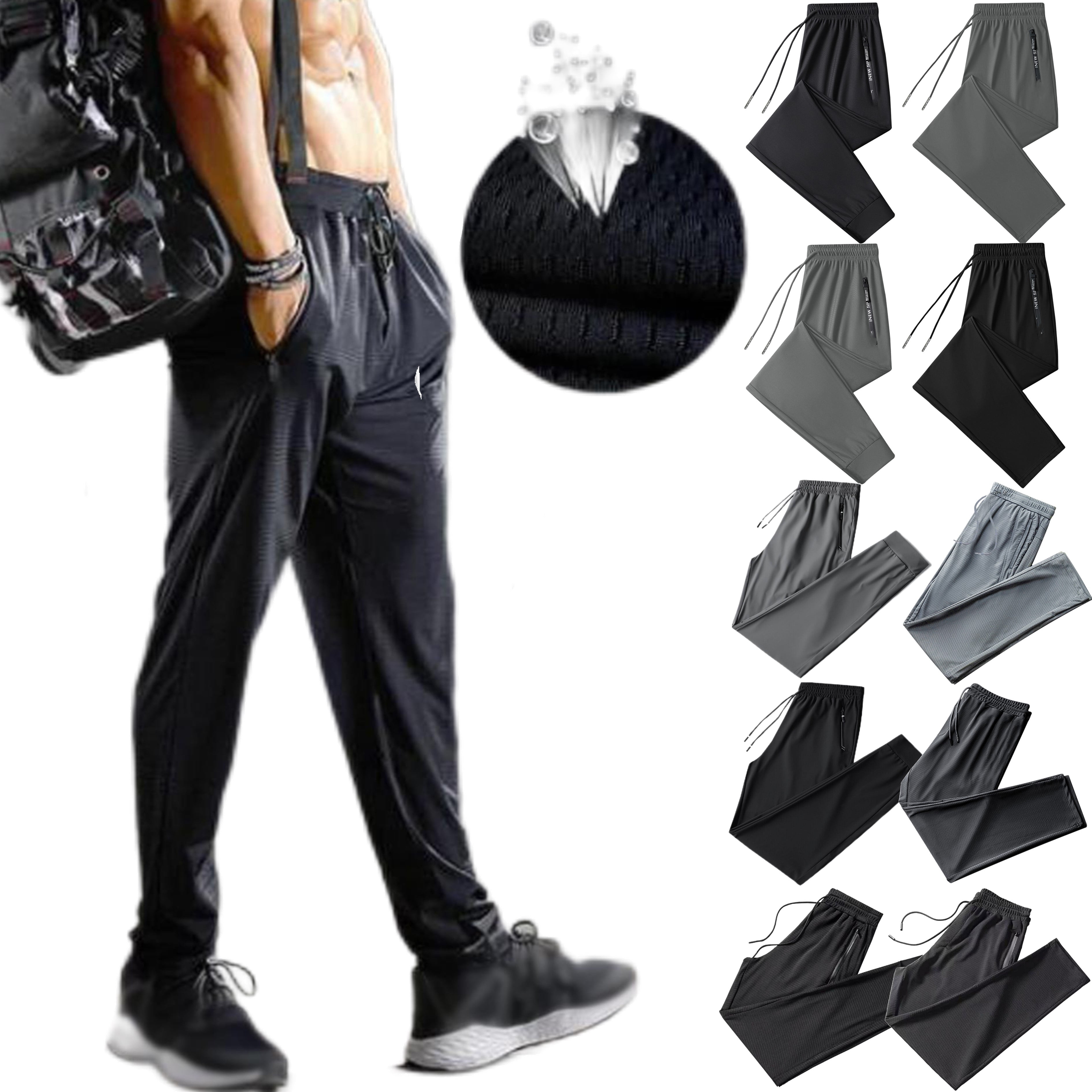 SUGARNO Men's Tapered Jogging Bottoms 2 Pack With Zip Pockets For Casual Sports Jogging Workout Running Gym Training D, Light Grey And Black 2 Pack, S