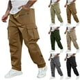 thumbnail image 1 of DDAPJ pyju ! Mens Cargo Work Pants Stretch Twill Casual Hiking Pants Elastic Waist Straight Wide Leg Trousers with Multi Pockets Khaki M, 1 of 9