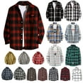 thumbnail image 1 of DDAPJ pyju Men's Casual Button Down Plaid Shirts Long Sleeve Flannel Shirt Jacket Fall Winter Lightweight Shacket with Pocket Red XXXXL, 1 of 7