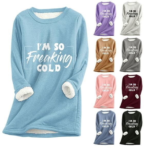 DDAPJ pyju Fleece Lined Sweatshirt for Women Winter Thermal Tops Soft Loungewear Casual Long Sleeve Crewneck Pullover Shirt Purple L