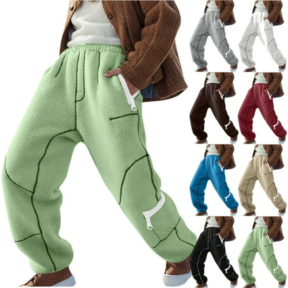 DDAPJ pyju Fleece Sweatpants Women Fuzzy Plush Lounge Pants Elastic High Waisted Contrast Patchwork Pants with Pockets Black S