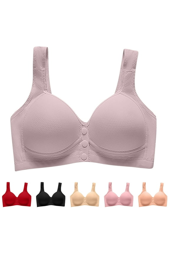 Front Closure Bras for Older Women Easy Close Comfort Everyday Bra Lightly Lined Full Coverage Seamless Bras No Underwire Brassiere Pink 44