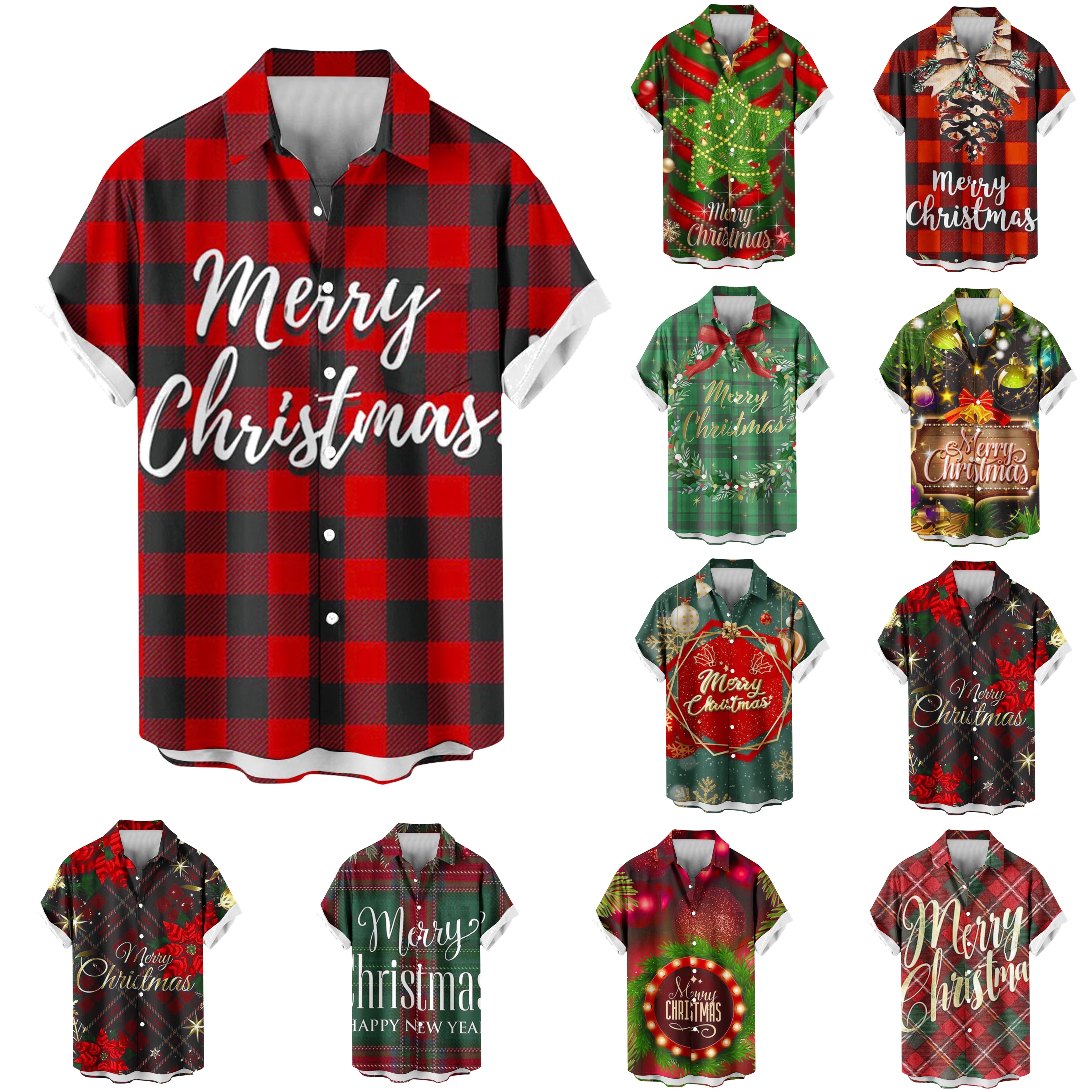 DDAPJ pyju Funky Hawaiian Shirt for Men 2024 Christmas Printed Short