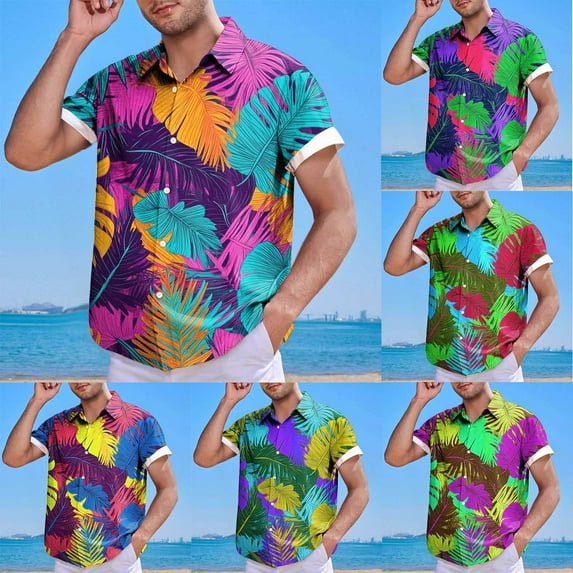 DDAPJ pyju Funky Hawaiian Shirt for Men Palm Beach Shirts Tropical Vacation Tops Casual Aloha Button Down Shirts Clearance Sale Pink XXXXXL