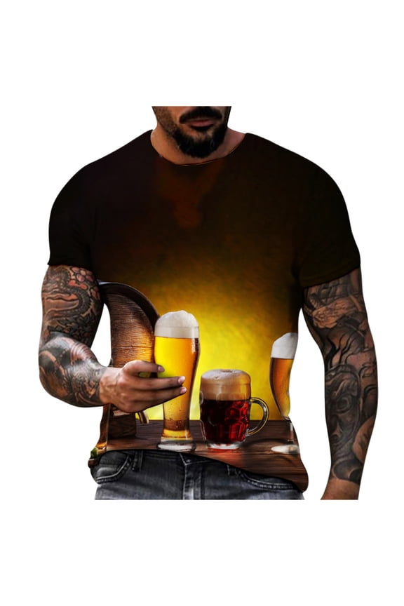 pyju Funny Beer Tees for Men Crew Neck Short Sleeve 3D Print Tshirts Personalized Graphic Party T-Shirt Clothing