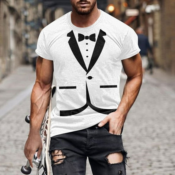 DDAPJ pyju Funny T-shirts for Men Novelty 3D Print Tuxedo Tee Short Sleeve Crewneck Graphic Tees for Wedding Party Holiday Prom Black#1 S