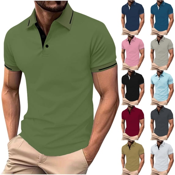 DDAPJ pyju Golf Polos Shirts for Men Short Sleeve Wrinkle Free 4 Way Stretch Moisture Wicking Performance Collared Tshirts Green M