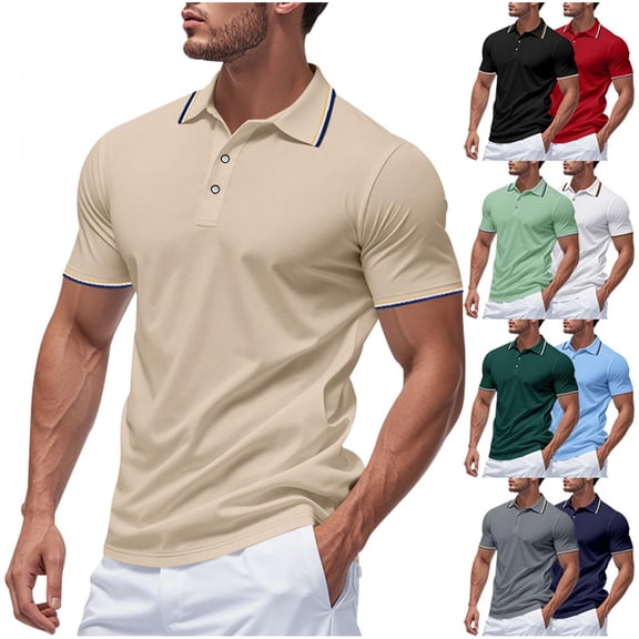 DDAPJ pyju Golf Polos for Men Short Sleeve 3 Button Collared T-shirt Business Casual Polo Shirts Rebajas Flash Black XXL