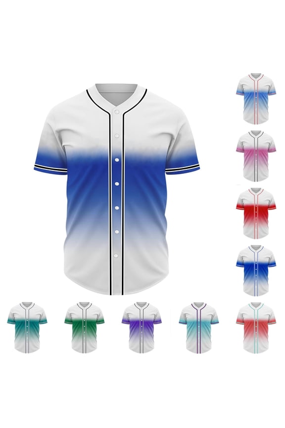 Gradient Baseball Jersey for Men Hip Hop Shirts Short Sleeve Button Down Uniform Tops Mesh Workout Shirt Mint Green S
