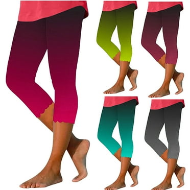 DDAPJ pyju Gradient Printed Leggings for Women 2025 Trendy Summer Capris High Waisted Stretch Yoga Running Pants Buttery Soft Casual Milk Silk Legging Clearance Sale Hot Pink S