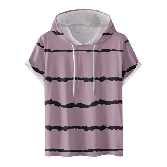 DDAPJ pyju Graphic Hoodies for Men Casual Striped Print Short Sleeve Hooded T-shirt Lightweight Workout Pullover Hoodie with Drawstring Pink XXXL