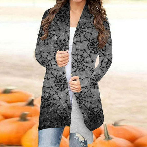 DDAPJ pyju Halloween Cardigans for Women 2023,Lightweight Open Front Drape Cardigan Bat Pumpkin Print Casual Duster Outer Long Sleeve Holiday Coats Fall Winter Mid-Length Thin Jacket