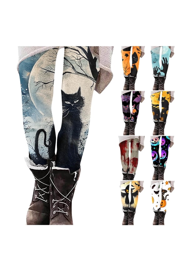 Halloween Leggings for Women High Waisted Athletic Workout Legging Buttery Soft Stretch Printed Gym Yoga Pants Orange M