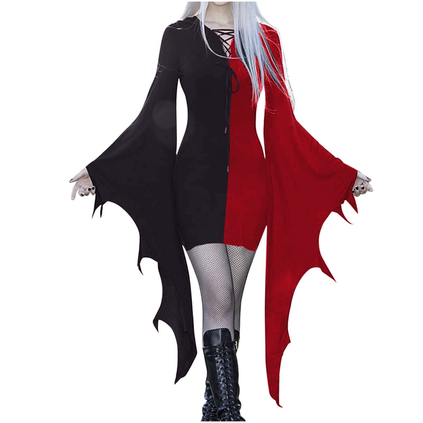 Women's Sexy Gothic Dress Slim Mini Dresses Batwing Sleeve Cocktail Party  Dress Halloween Cosplay Vintage Witch Dress