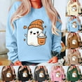 thumbnail image 1 of DDAPJ pyju Halloween Sweatshirts for Women Ghost Pumpkin Sweater Cute Spooky Coffee Graphic Pullover Shirts Gray S, 1 of 4