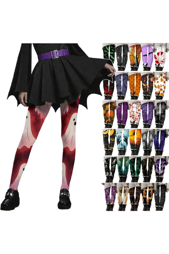 Halloween Tights for Women Novelty Pumpkin Ghost Skull Printed High Waist Womens Leggings Stretchy Yoga Pants Multicolor L