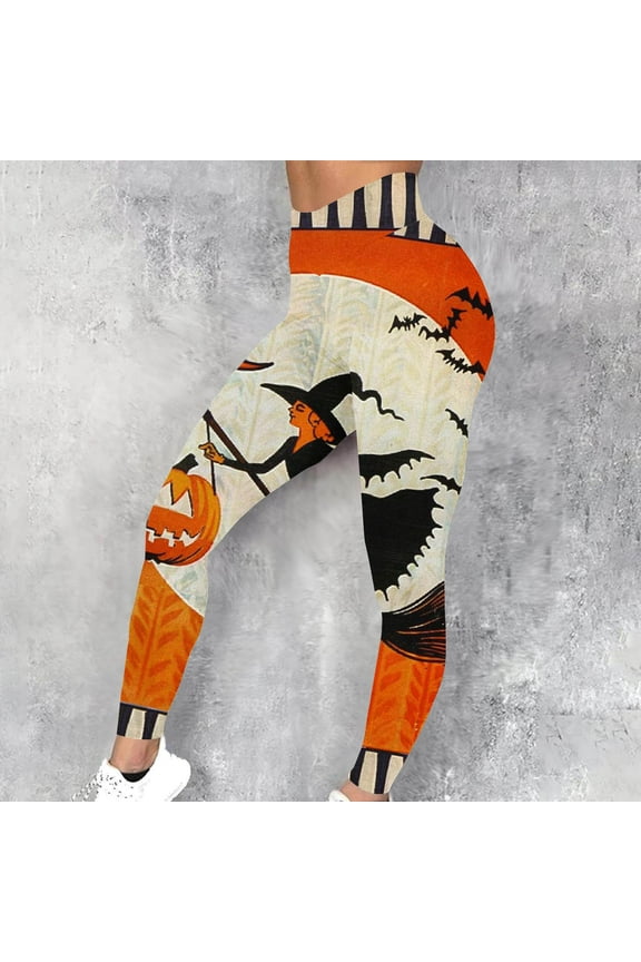 Halloween Witch Print Leggings for Women Novelty Holiday Party Tights Buttery Soft Ankle Length Yoga Pants 4 Way Stretch High Waisted Workout Leggings Multicolor#2 XL