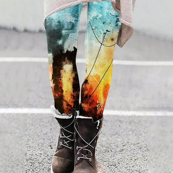 DDAPJ pyju Halloween Witch Print Leggings for Women Novelty Holiday Party Tights High Waisted Stretch Yoga Running Pants Buttery Soft Casual Milk Silk Legging Yellow XXL