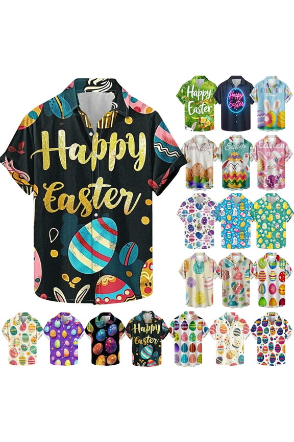 Happy Easter Shirts for Men Funny Bunny Eggs Carrot Print Hawaiian Shirt Summer Casual Aloha Beach Tops Lightning Sales Today Purple XXL