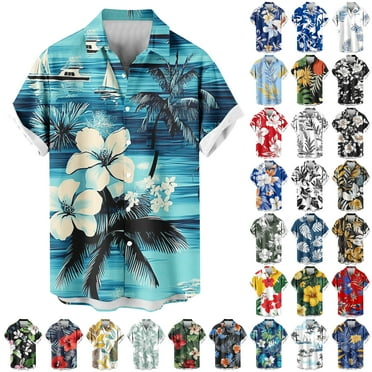 DDAPJ pyju Hawaiian Shirt for Men Palm Tree Print Casual Button Down Shirts Short Sleeve Beach Summer Shirt Lightning Sales of The Day Multicolor XL