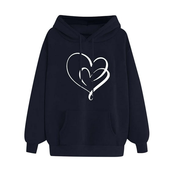 DDAPJ pyju Heart Print Hoodies for Women, Loose Casual Hooded Sweatshirt Drawstring Pullover Hoodies Teen Girls Cute Graphic Sweatshirts Y2K Streetwear
