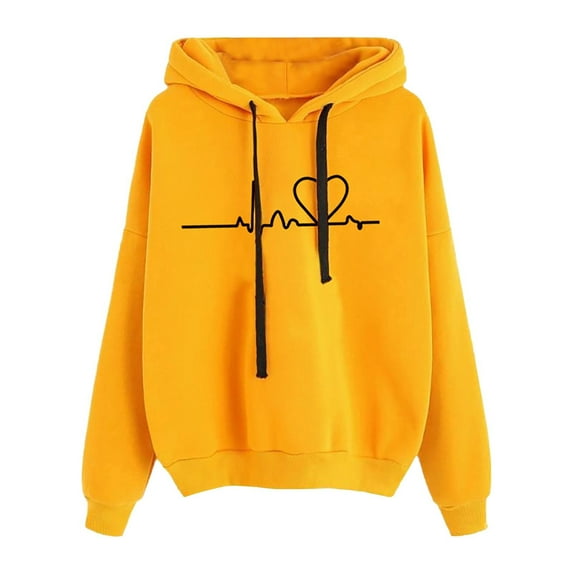 DDAPJ pyju Heartbeat Printed Hoodies for Women,Long Sleeve Drawstring Cute Pullover Tops Couple's Casual Hooded Sweatshirt Teen Girls Y2K Clothes 2023 Fall Clearance