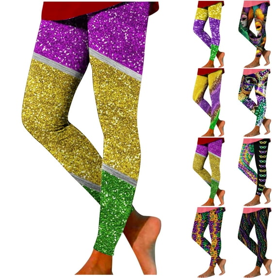 DDAPJ pyju High Waist Yoga Pants Buttery Soft Tummy Control Leggings Womens Mardi Gras Leggings Stretchy Graphic Yoga Pants Today's Sales Multicolor S