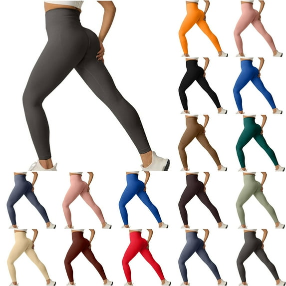 DDAPJ pyju High Waisted Butt Lifting Gym Leggings for Women Buttery Soft Athletic Yoga Pants Basic Solid Casual Workout Tights Beige L