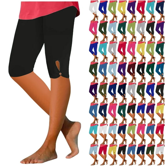 DDAPJ pyju High Waisted Capri Leggings for Women 2025 Summer Cropped Pants Hollow Out Yoga Capris Buttery Soft Casual Milk Silk Legging Birthday Gifts Red XXXL