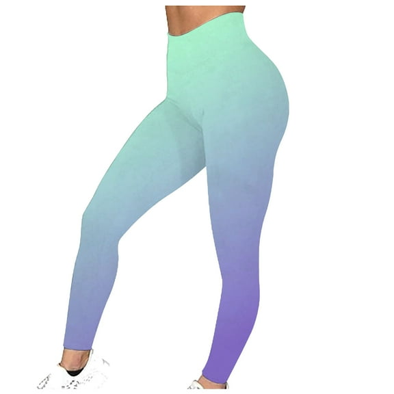DDAPJ pyju High Waisted Leggings for Women Fashion Gradient Print Casual Workout Tights Butt Lifting Tummy Control Running Yoga Pants Lightweight Milk Silk Legging Green XXL