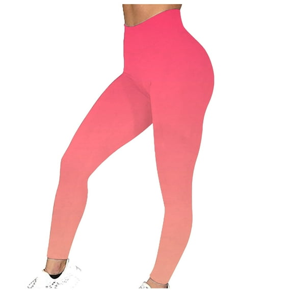 DDAPJ pyju High Waisted Leggings for Women Fashion Gradient Print Casual Workout Tights Butt Lifting Tummy Control Running Yoga Pants Lightweight Milk Silk Legging Pink XL