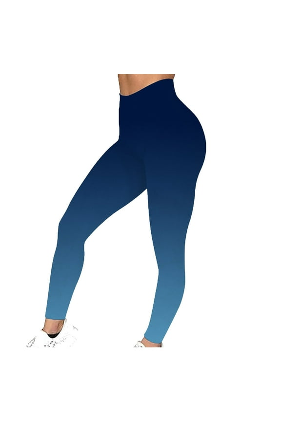 High Waisted Leggings for Women Fashion Gradient Print Casual Workout Tights Butt Lifting Tummy Control Running Yoga Pants Lightweight Milk Silk Legging Blue XXL