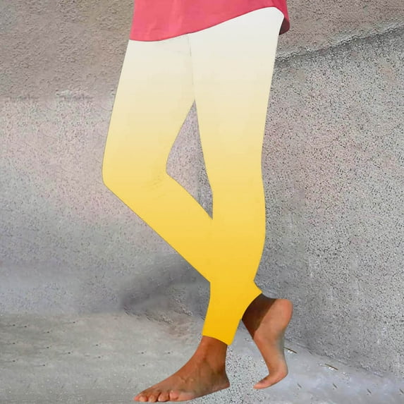 DDAPJ pyju High Waisted Leggings for Women Casual Gradient Skinny Tights Stretchy Yoga Workout Slimming Pants Buttery Soft Milk Silk Leggings Holiday Bottoms Clearance Sale Yellow L