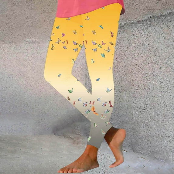 DDAPJ pyju High Waisted Leggings for Women Casual Gradient Skinny Tights Stretchy Yoga Workout Slimming Pants Buttery Soft Milk Silk Leggings Holiday Bottoms Clearance Sale Yellow XXL