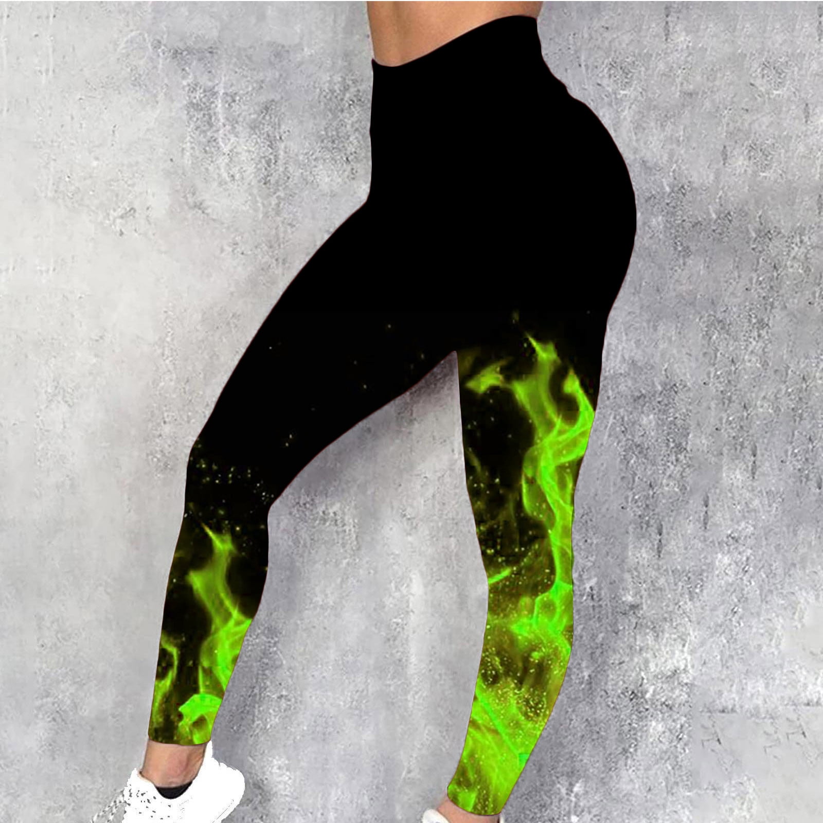 High Waisted Leggings for Women Plus Size, Novelty 3D Flame Print Casual Skinny Pants Tummy Control Yoga Tights Butt Lifting Workout Legging Buttery Soft Birthday Gifts Green XXXL