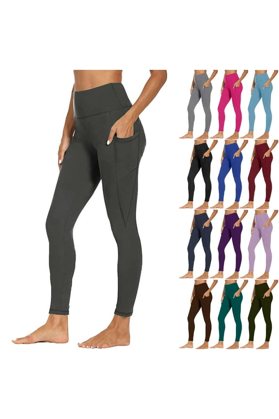 High Waisted Workout Leggings for Women Tummy Control Buttery Soft Yoga Pants Ankle Length Athletic Running Tights with Pockets Wine S