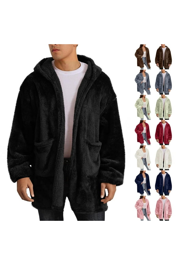 Hooded Cardigan for Men and Women Full Zip Long Sleeve Fuzzy Fleece Blanket Hoodie Jacket Fall Winter Outwear Green M