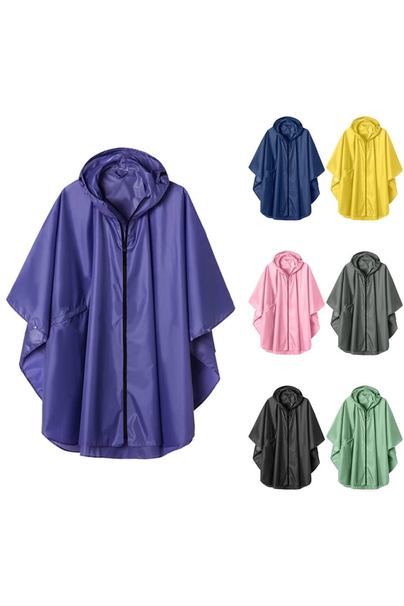 Hooded Rain Poncho Waterproof Raincoat Jacket for Men Women Adults Black L