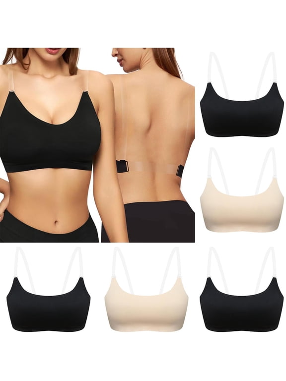 Invisible Strap Bras for Women Push Up No Underwire Backless Seamless Bra Comfort Wireless Bralette Adjustable Strap Everyday Tshirt Bra Beige L