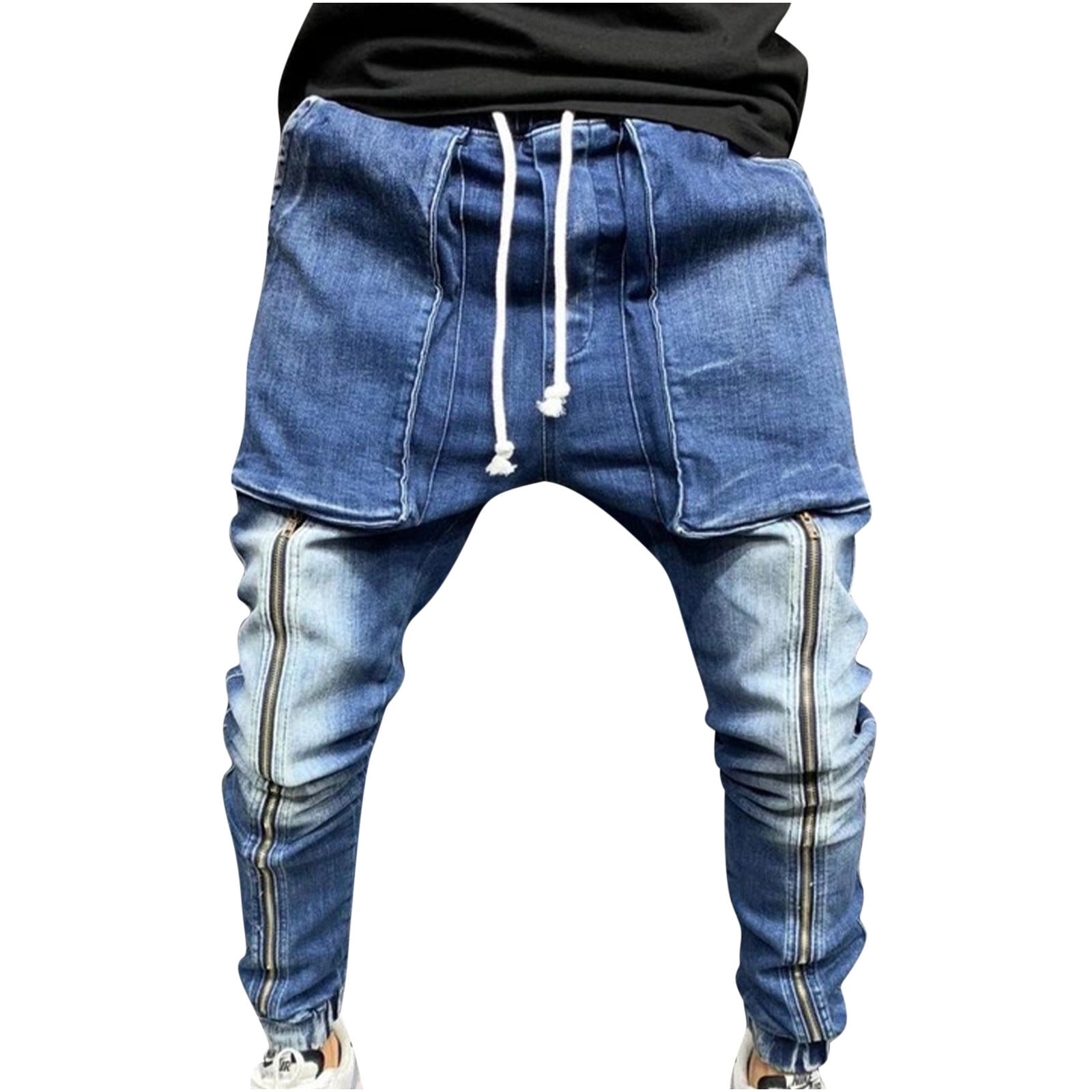 sektor symbol Taknemmelig DDAPJ pyju Jeans for Men Fashion Baggy Drop Crotch Jeans Mens Ripped Frayed  Distressed Drawstring Jeans Small Leg Harem Jeans Pants - Walmart.com