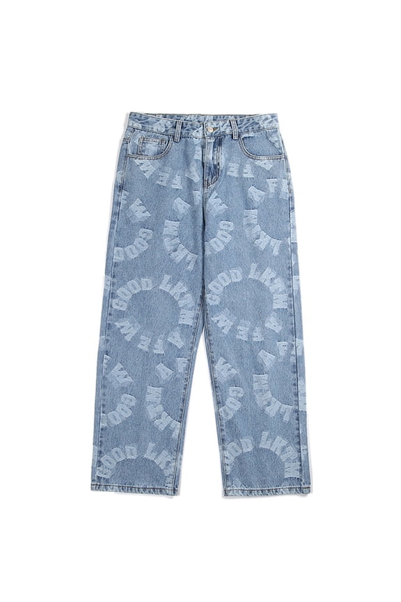 Jeans for Men Vintage Hip Hop Streetwear Jeans Mens Printed Graphic Baggy Straight Leg Denim Pants Outdoor Skateboard Pants