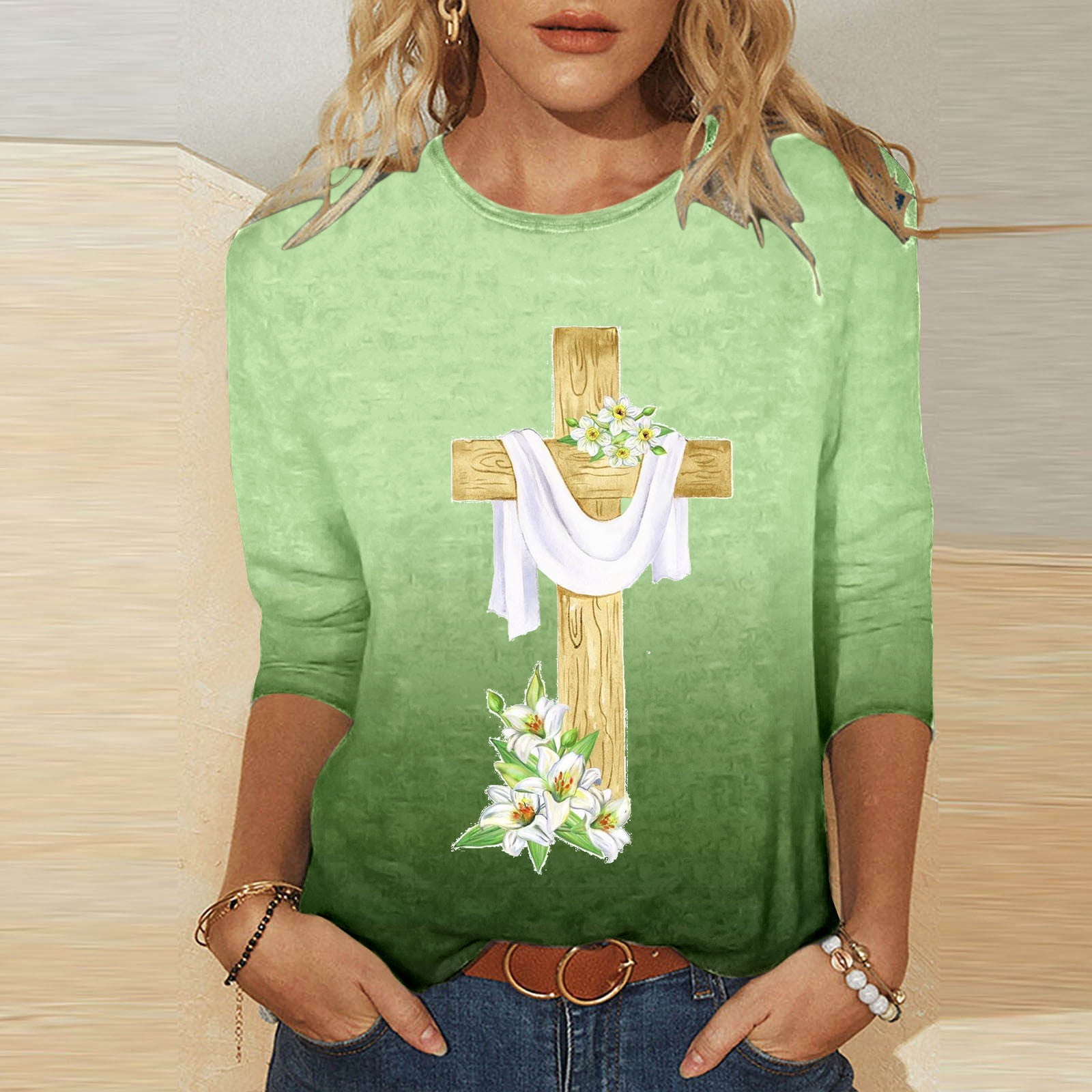 DDAPJ pyju Jesus Shirts for Women Christian Cross Printed 3/4 Sleeve T ...