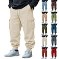 thumbnail image 1 of DDAPJ pyju Joggers for Men Drawstring Waist Cargo Sweatpants Baggy Casual Street Trousers with Multi Pockets Light Blue M, 1 of 9