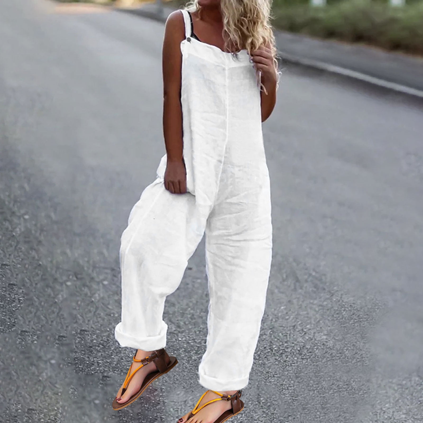 Women Clothing Printed Suspender Wide Leg Pants Draping Effect Trousers Suspender No Belt Jumpsuit Women main image 1