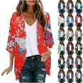 thumbnail image 1 of DDAPJ pyju Kimono Cardigans for Women Lightweight Open Front Chiffon Blouse Tops Beach Swimsuit Cover Up 3/4 Puff Sleeve Boho Floral Cardigan Prime Sales Purple L, 1 of 1