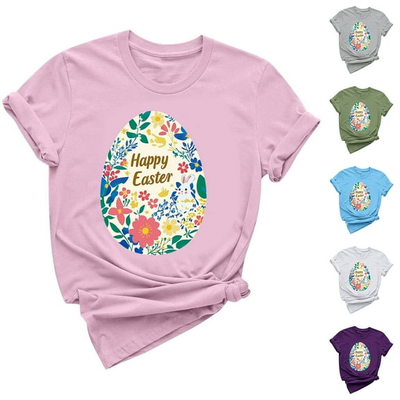 DDAPJ pyju Leopard Easter Bunny T-Shirt for Women Floral Striped Rabbit Shirts Easter T Shirs Cute Graphic Tee Tops Sales of Today Gray M