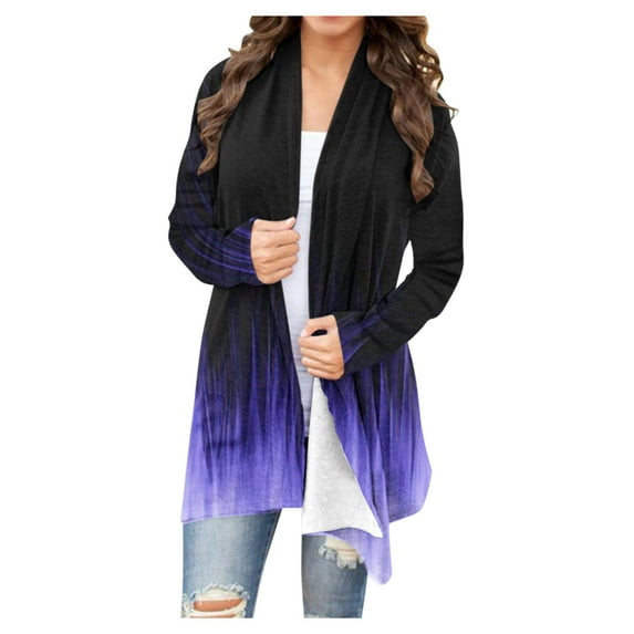 DDAPJ pyju Lightweight Cardigans for Women 2025 Fashion,Loose Open Front Drape Cardigan Gradient Print Casual Long Sleeve Holiday Coats Fall Winter Mid-Length Thin Jacket