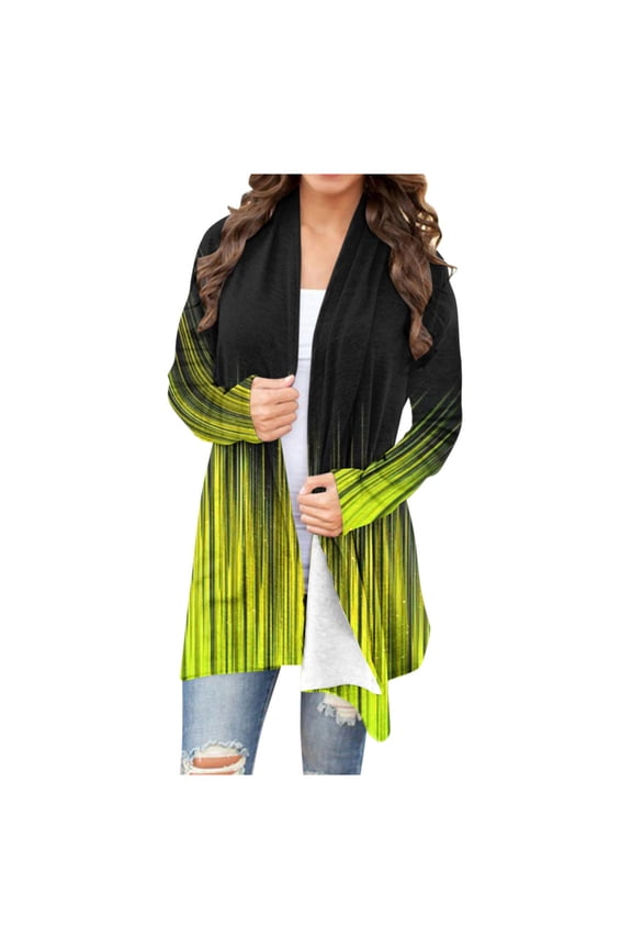 Lightweight Cardigans for Women 2023 Fashion,Loose Open Front Drape Cardigan Gradient Print Casual Long Sleeve Holiday Coats Fall Winter Mid-Length Thin Jacket