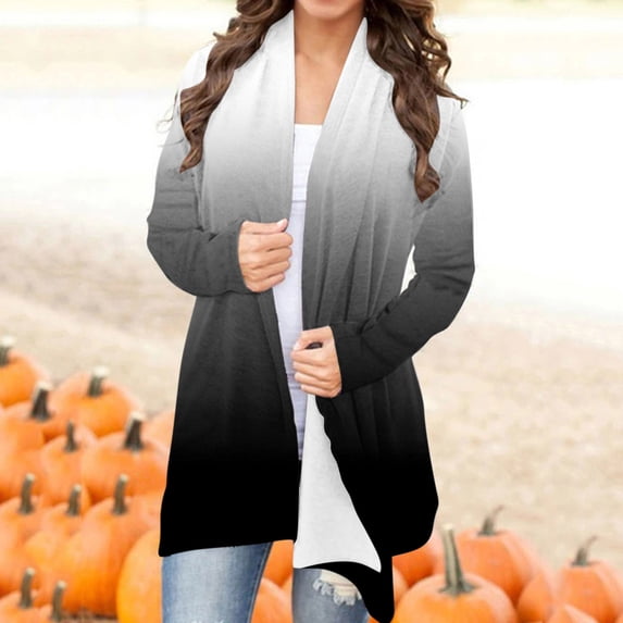 DDAPJ pyju Lightweight Cardigans for Women 2023 Fashion,Open Front Long Sleeve Drape Cardigan Gradient Print Casual Kimono Flowy Hem Holiday Coats Fall Winter Mid-Length Thin Jacket